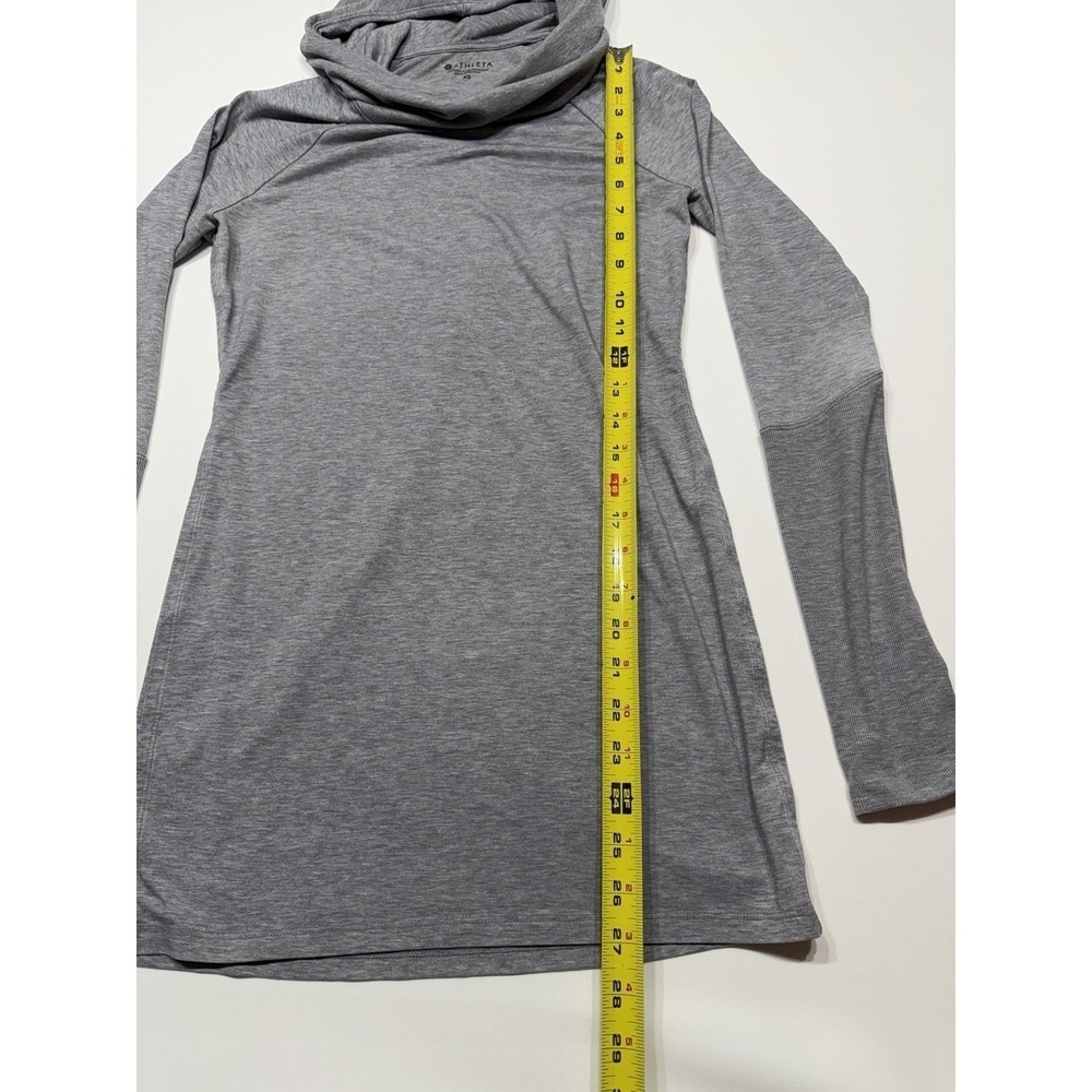 Athleta Gray Hooded Tunic Top Cowl Neck Thumbhole Long Sleeve XS Heathered Gray - Picture 5 of 6